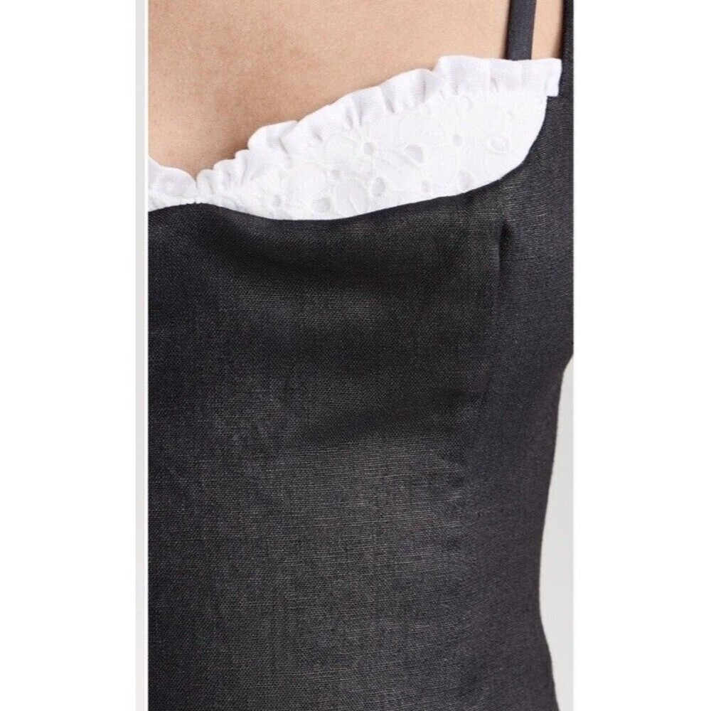 Reformation Lovella Linen Dress Black Mini Lined Adjustable Straps Size 4 - Picture 3 of 10